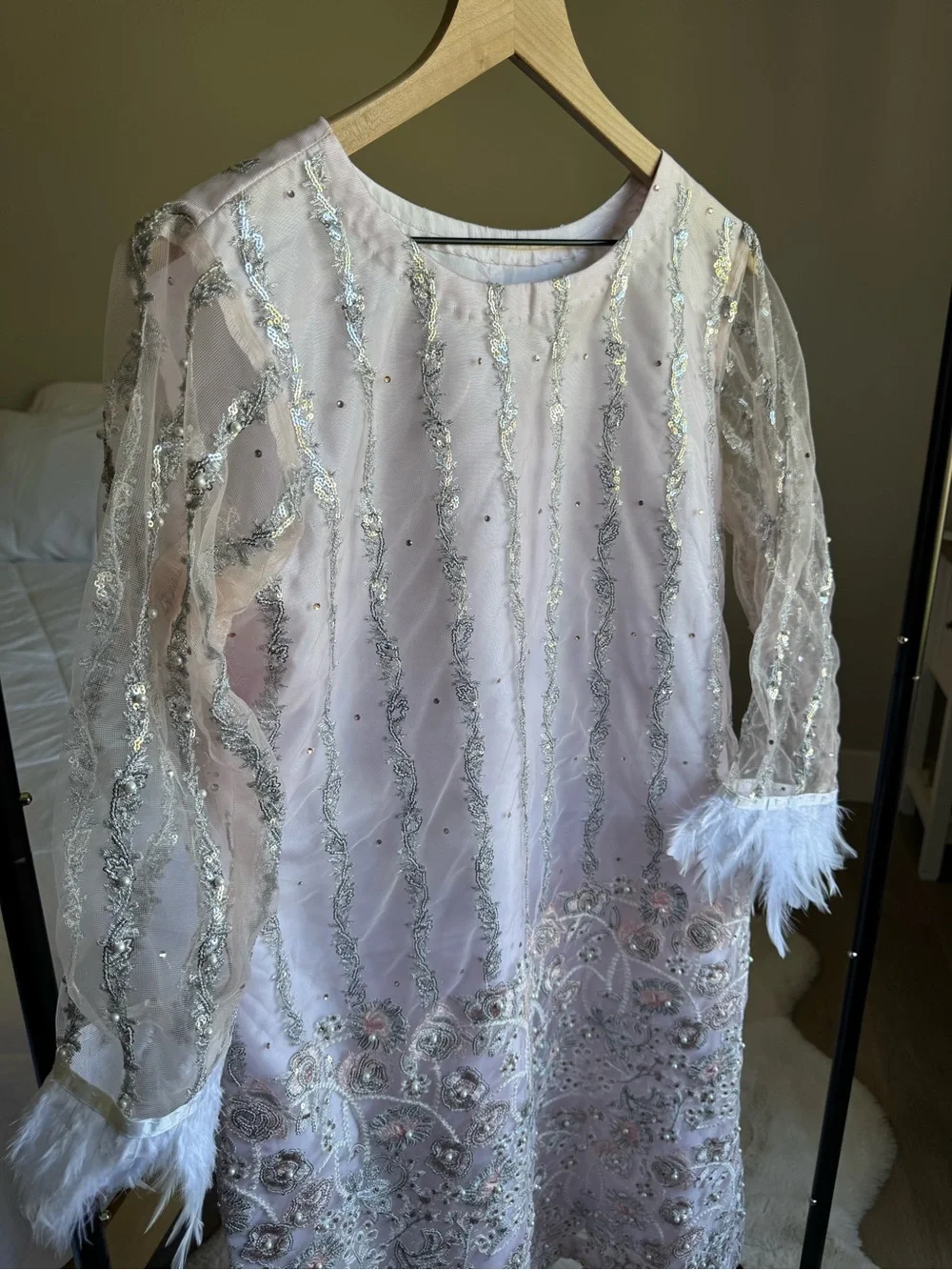 Embroidered Formal Tunic & Matching Dupatta Set Blush Pink B4